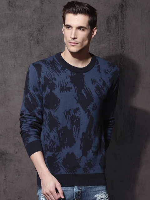 

RDSTR Men Blue Patterned Sweater