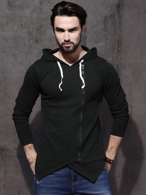 

RDSTR Men Black Solid Hooded Stylised Sweatshirt