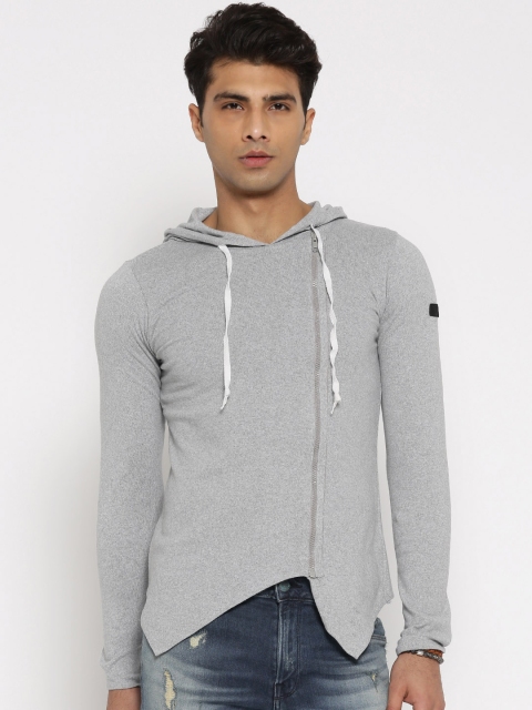 

Roadster Men Grey Melange Hooded Sweater