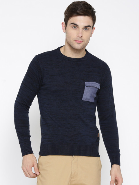 

Roadster Men Navy Blue Self-Design Sweater