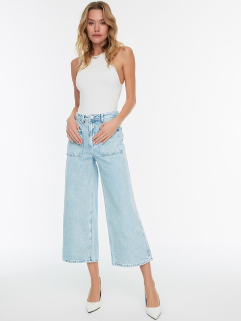 

Trendyol Women Blue Wide Leg Heavy Fade Jeans