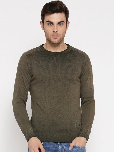 

Roadster Men Olive Green Solid Sweater