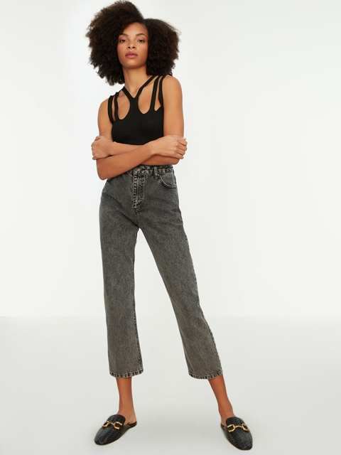 

Trendyol Women Charcoal High-Rise Jeans