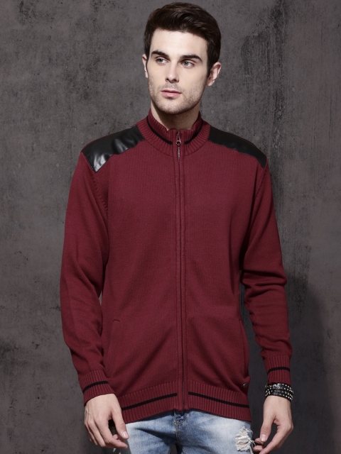 

Roadster Men Maroon Solid Front-Open Sweater