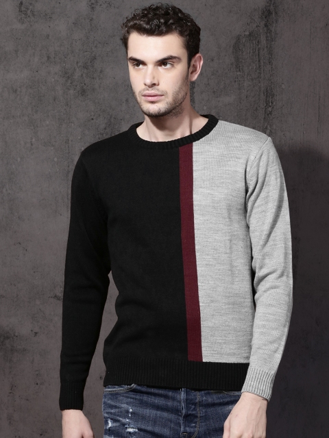 

Roadster Men Black & Grey Colourblocked Pullover