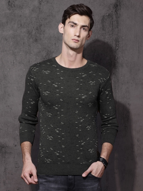 

Roadster Men Charcoal Grey Self-Design Pullover Sweater