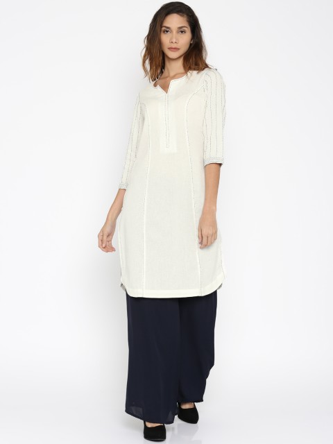 

Biba Women Off-White Solid A-Line Kurta