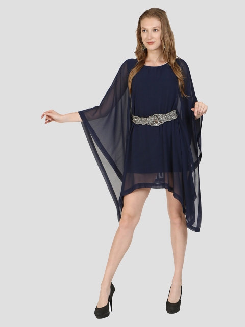 

DRIRO Women Navy Blue Solid Georgette Kaftan Dress with belt