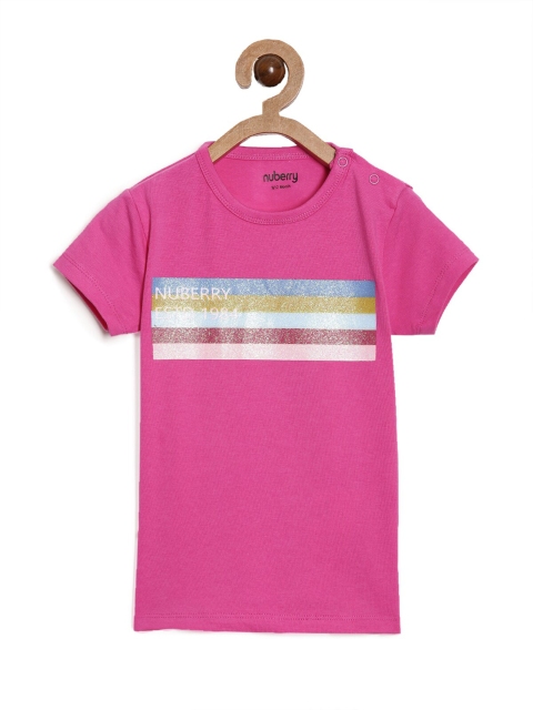 

Nuberry Girls Pink Printed T-shirt