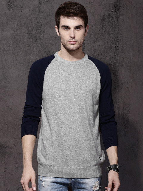 

Roadster Men Grey Solid Pullover