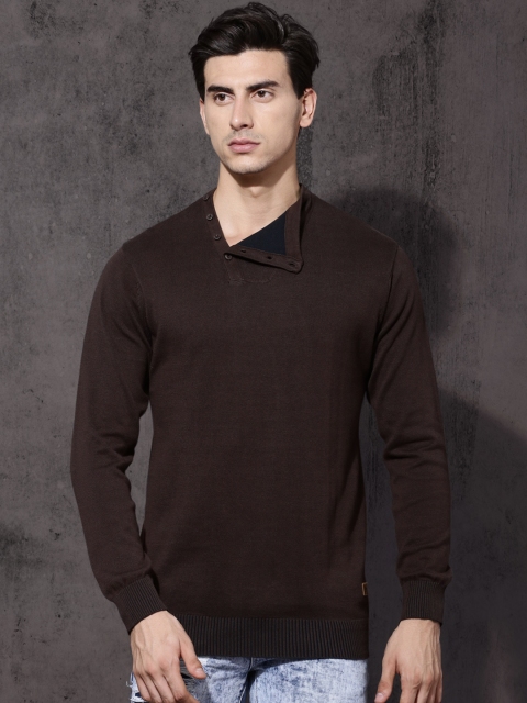 

Roadster Men Brown Solid Pullover