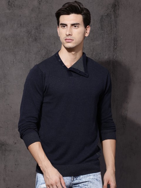 

Roadster Men Navy Blue Solid Pullover Sweater