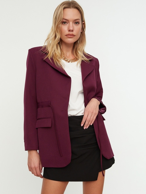 

Trendyol Women Purple Solid Single-Breasted Blazers