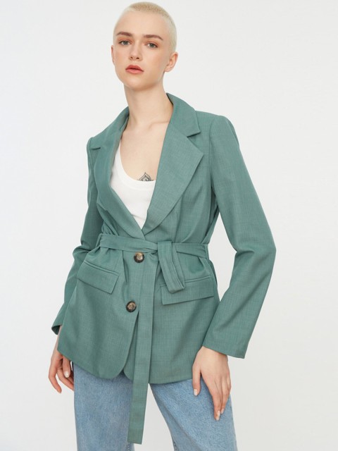 

Trendyol Women Green Solid Blazers
