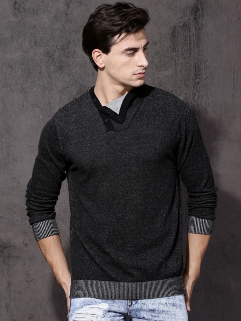 

Roadster Men Charcoal Grey Solid Pullover