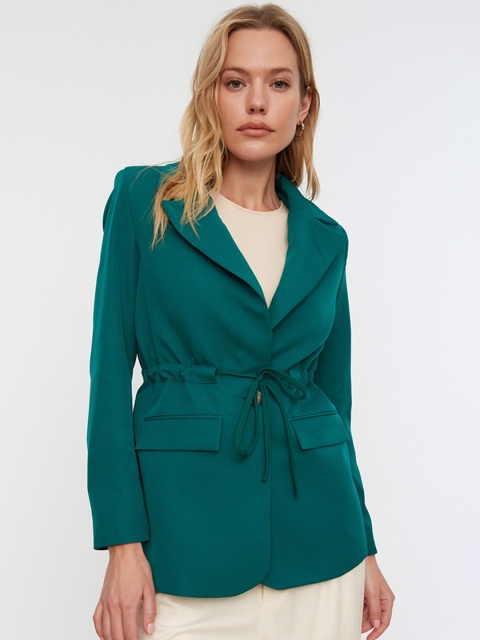 

Trendyol Women Teal Green Solid Single Breasted Casual Blazer