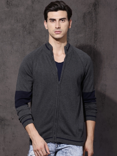 

Roadster Men Charcoal Grey Solid Cardigan