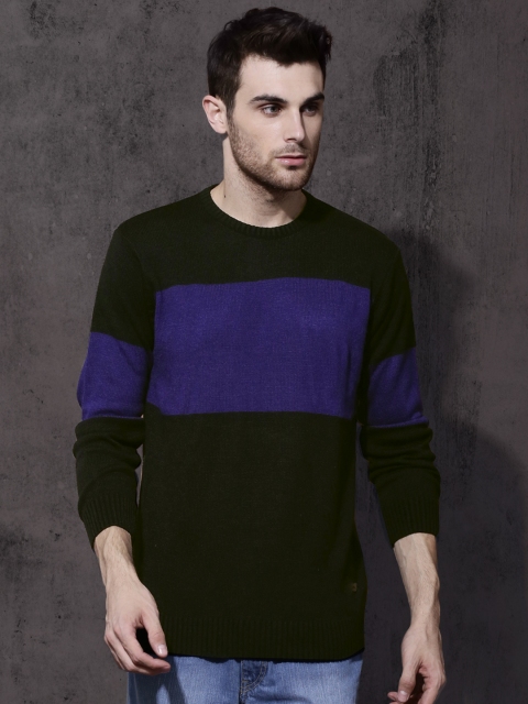 

Roadster Men Black & Blue Colourblocked Pullover Sweater