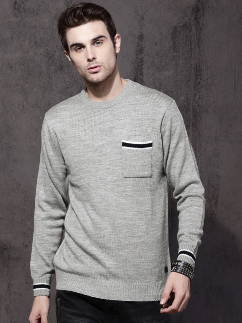

Roadster Men Grey Melange Solid Sweater