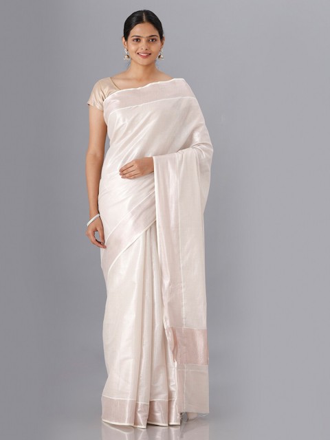 

Ramraj Silver-Toned Zari Traditonal Kerala Kasavu Saree