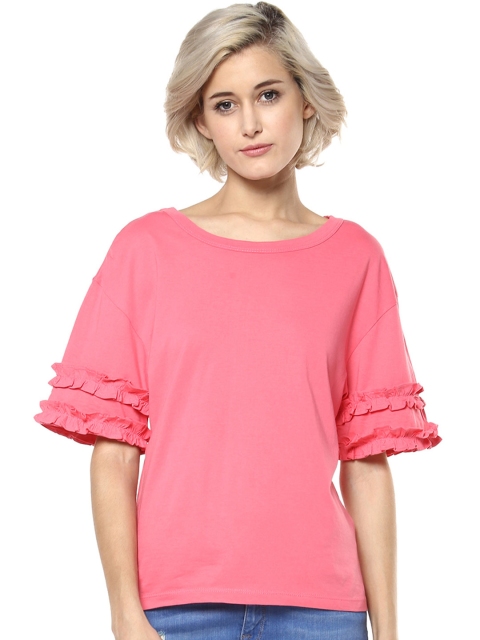 

Harpa Women Pink Solid Pure Cotton Top
