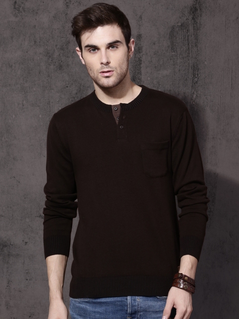 

Roadster Men Brown Solid Pullover