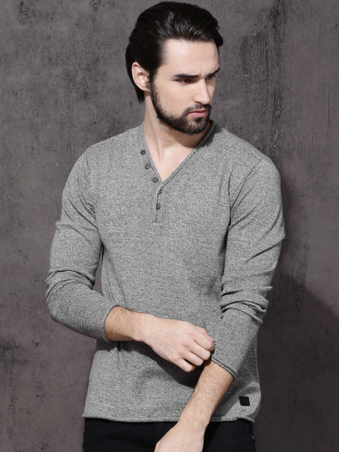 

Roadster Men Grey Self Design Pullover