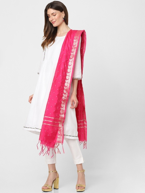 

Indifusion Women Pink & Silver-Toned Printed Viscose Rayon Dupatta