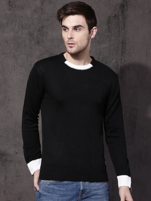 

Roadster Men Black Solid Pullover