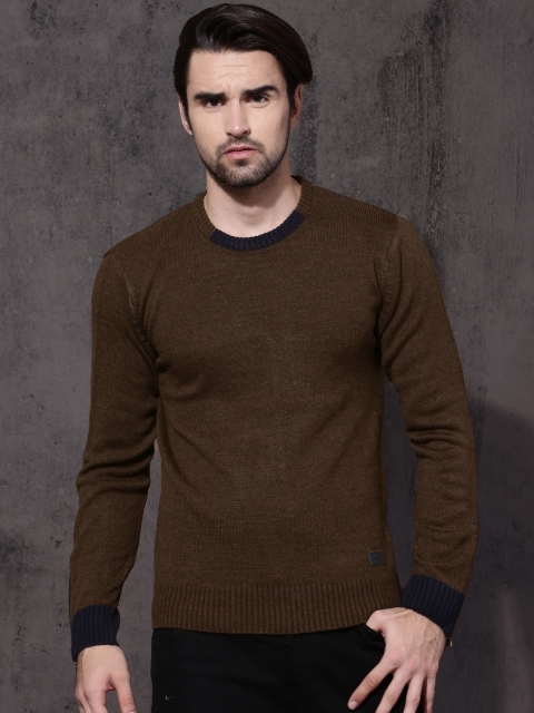 

Roadster Men Brown Solid Pullover