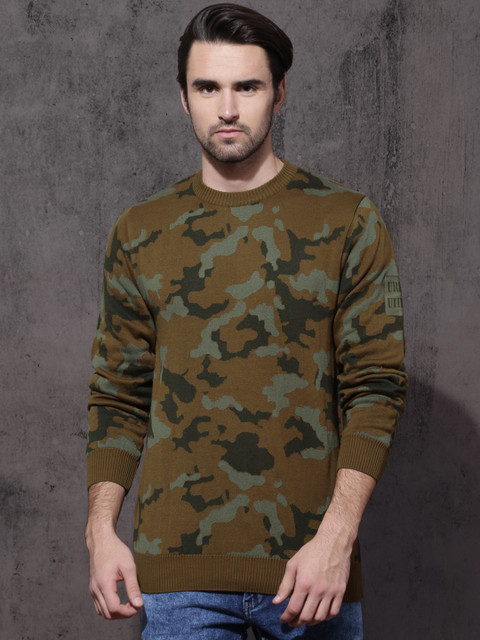

Roadster Men Brown & Grey Self Design Pullover