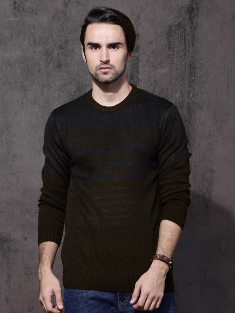 

Roadster Men Brown & Navy Blue Striped Pullover