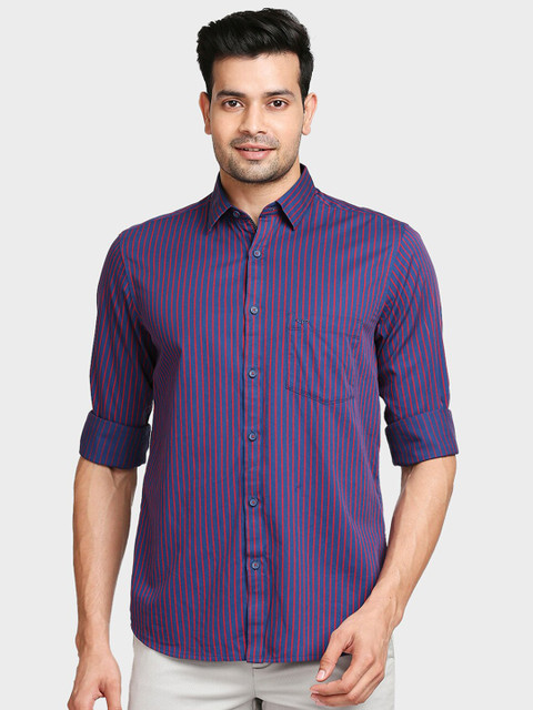 

ColorPlus Men Blue Tailored Fit Striped Casual Shirt