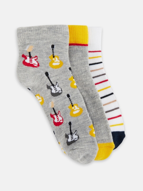 

Pantaloons Junior Boys Pack Of 3 Printed Ankle Length Socks, Grey melange