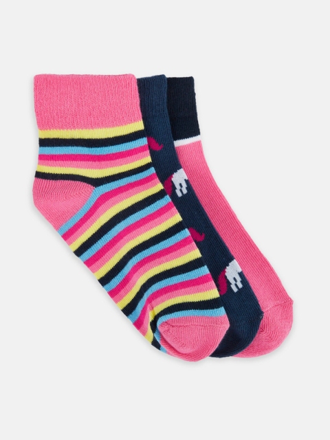 

Pantaloons Junior Girls Pack Of 3 Pink & Blue Patterned Ankle-Length Socks