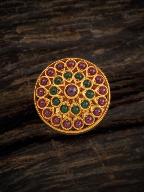 

Kushal's Fashion Jewellery 92.5 Silver Gold-Toned Green Stone-Studded Finger Ring