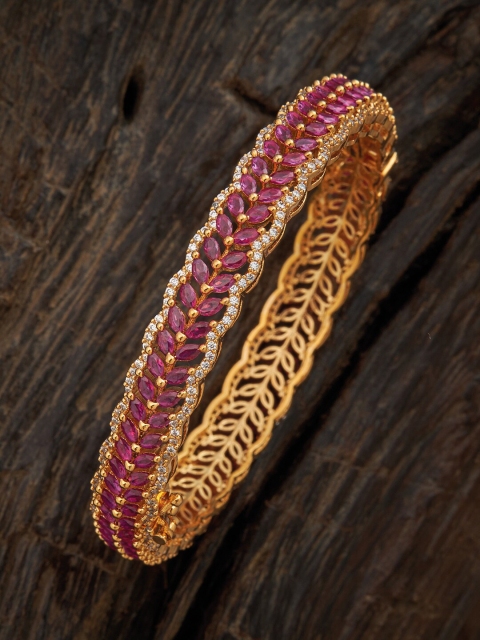 

Kushal's Fashion Jewellery Gold-Plated Pink & White CZ Stone Studded Bangle