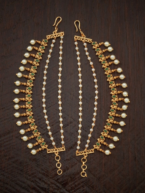 

Kushal's Fashion Jewellery Set of 2 Green & Gold-toned Stone-Studded Head Jewelry