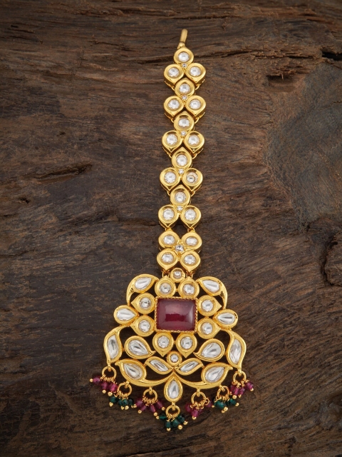 

Kushal's Fashion Jewellery Gold-Plated Red Kundan Studded Mang Tikka