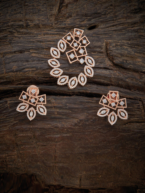 

Kushal's Fashion Jewellery Rose Gold-Plated White CZ Studded Pendant & Earrings Set
