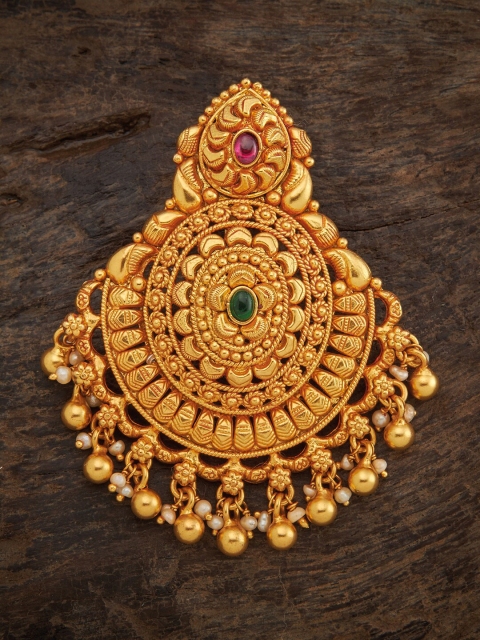 

Kushal's Fashion Jewellery Gold-Toned & Red Stone Studded & Beaded 92.5 Silver Pendant
