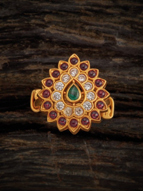 

Kushal's Fashion Jewellery 925 Sterling Silver Gold-Plated Red & Green Stone-Studded Adjustable Finger Ring