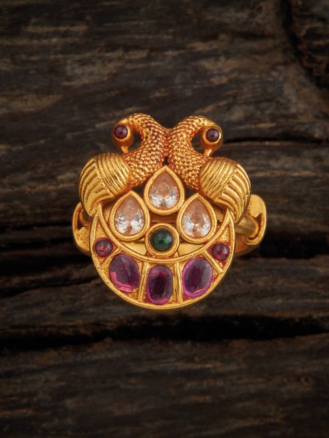 

Kushal's Fashion Jewellery Gold-Toned & Red Stone Studded Adjustable Ring