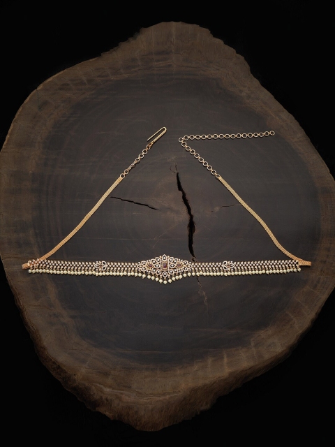 

Kushal's Fashion Jewellery Gold-Plated White & Pink CZ-Studded & Beaded Waist Chain