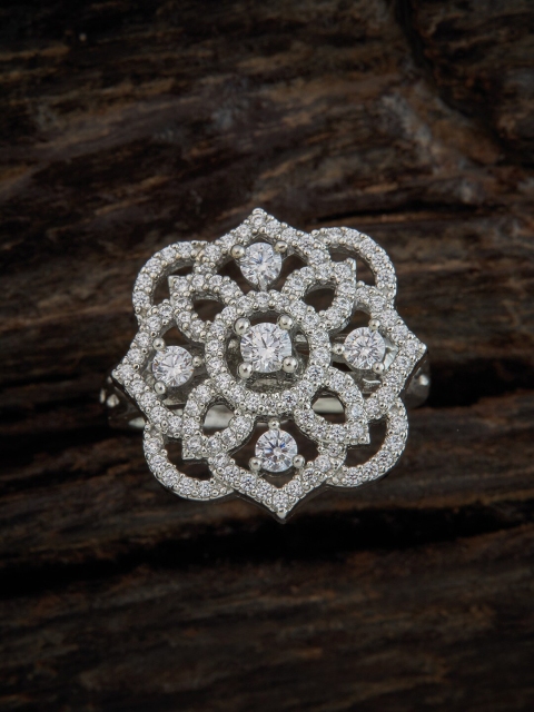 

Kushal's Fashion Jewellery Rhodium-Plated & White CZ Stone-Studded Finger Ring