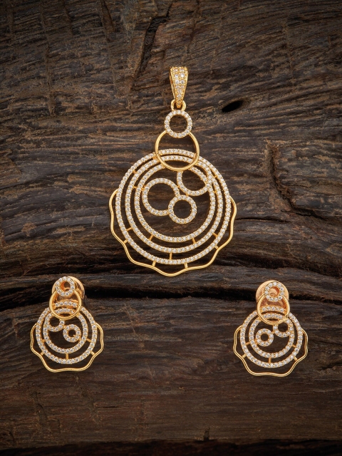 

Kushal's Fashion Jewellery Gold-Plated White CZ Studded Pendant & Earrings Set