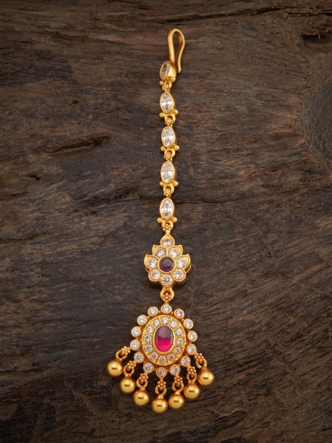 

Kushal's Fashion Jewellery Studded & Beaded Head Jewellery Maang-Tika, Red