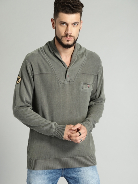 

Roadster Men Olive Green Solid Sweater