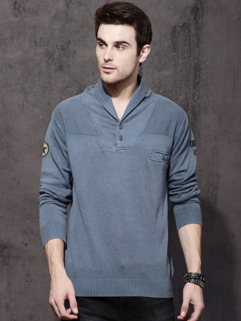 

Roadster Men Blue Solid Pullover