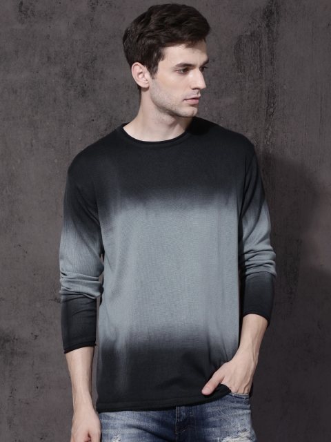 

Roadster Men Grey & Navy Blue Self Design Ombre Pullover